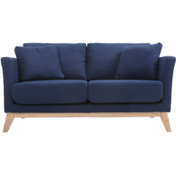 Canapé scandinave déhoussable 2 places en tissu bleu foncé et bois clair OSLO