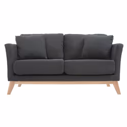 Canapé scandinave déhoussable 2 places en tissu gris foncé et bois clair OSLO