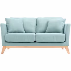 Canapé scandinave déhoussable 2 places en tissu vert lagon et bois clair OSLO