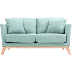Canapé scandinave déhoussable 2 places en tissu vert lagon et bois clair OSLO