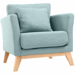 Fauteuil scandinave déhoussable en tissu vert lagon et bois clair OSLO