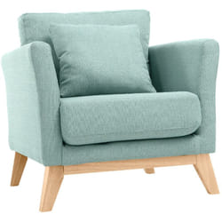 Fauteuil scandinave déhoussable en tissu vert lagon et bois clair OSLO