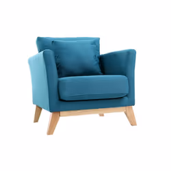 Fauteuil scandinave déhoussable en tissu bleu canard et bois clair OSLO