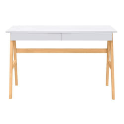 Bureau avec rangements 2 tiroirs scandinave blanc et bois clair chêne L120 cm BROOK
