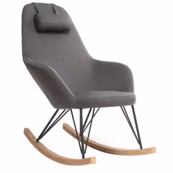 Rocking chair scandinave en tissu gris foncé, métal noir et bois clair JHENE