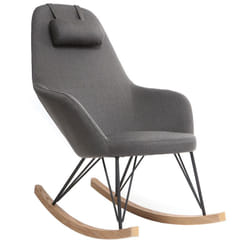Rocking chair scandinave en tissu gris foncé, métal noir et bois clair JHENE