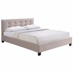 Lit 2 places 160x200 cm en tissu lin beige capitonné MARQUISE