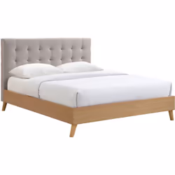 Lit 2 places 160x200 cm en bois et tissu beige LYNN