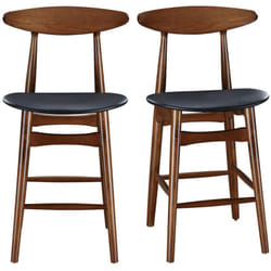 Tabouret de bar vintage noyer et PU noir 65 cm (lot de 2) WALFORD