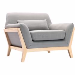 Fauteuil scandinave en tissu gris et bois clair massif YOKO