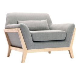 Fauteuil scandinave en tissu gris et bois clair massif YOKO