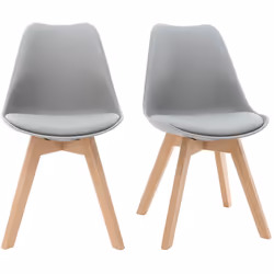 Chaises design gris et bois clair massif (lot de 2) PAULINE