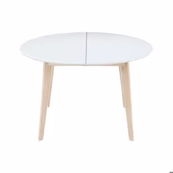 Table à manger scandinave ronde extensible blanc et bois L120-150 cm LEENA
