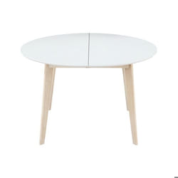 Table à manger scandinave ronde extensible blanc et bois L120-150 cm LEENA