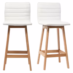 Tabouret de bar design bois et blanc 65 cm (lot de 2) EMMA