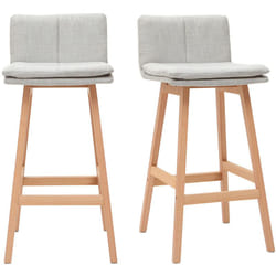 Tabouret de bar en tissu gris perle et bois (lot de 2) JOAN