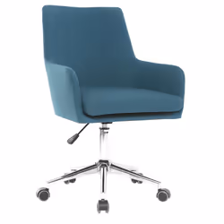 Chaise de bureau à roulettes en tissu bleu canard et acier chromé SHANA