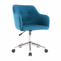 Chaise de bureau à roulettes capitonnée en tissu bleu canard et acier chromé BALTIK