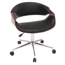 Chaise de bureau à roulettes design noir, bois foncé noyer et acier chromé ARAMIS