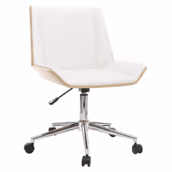 Chaise de bureau à roulettes design blanc, bois clair et acier chromé MELKIOR
