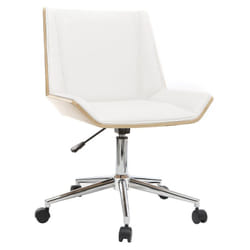 Chaise de bureau à roulettes design blanc, bois clair et acier chromé MELKIOR