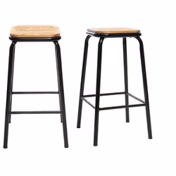 Tabourets de bar empilables noir et bois foncé H65 cm (lot de 2) MEMPHIS