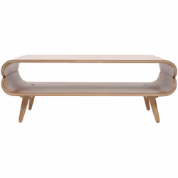 Fondez pour la table basse vintage TAKLA ! D'inspiration rétro, son design tout en rondeur et sa couleur bois clair dû à son  ...