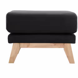 Pouf repose-pieds déhoussable scandinave en tissu gris foncé et bois clair OSLO