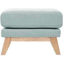 Pouf repose-pieds déhoussable scandinave en tissu vert lagon et bois clair OSLO