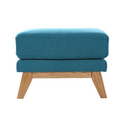 Pouf repose-pieds déhoussable scandinave en tissu bleu canard et bois clair OSLO