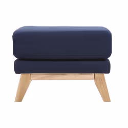 Miliboo - Pouf repose-pieds déhoussable scandinave en tissu bleu foncé et bois clair OSLO