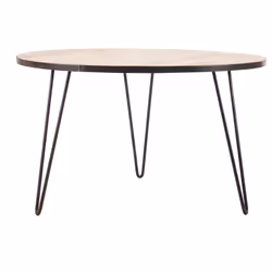 Table à manger ronde industrielle bois manguier massif et métal D125 cm ATELIER