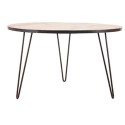 Table à manger ronde industrielle bois manguier massif et métal D125 cm ATELIER