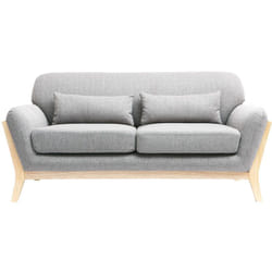 Canapé scandinave 2 places en tissu gris et bois clair YOKO