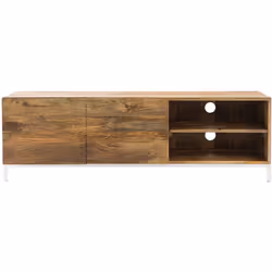 Meuble TV en bois manguier massif et métal blanc 145cm BOHO
