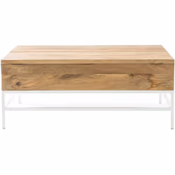 Table basse relevable rectangulaire bois manguier massif et métal blanc L110 cm BOHO