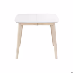 Table à manger extensible scandinave carrée blanche et bois L90-130 cm LEENA