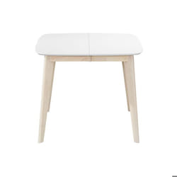 Table à manger extensible scandinave carrée blanche et bois L90-130 cm LEENA
