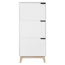 Meuble de rangement haut blanc et bois clair 3 portes L60 cm LEENA