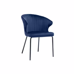 Chaise design en tissu velours bleu foncé et métal noir REQUIEM