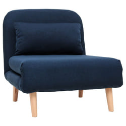 Fauteuil convertible scandinave en tissu bleu foncé et bois clair amiko