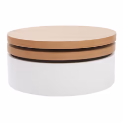 Table basse ronde avec plateaux pivotants et rangement blanc et bois clair chêne D80 cm ICON