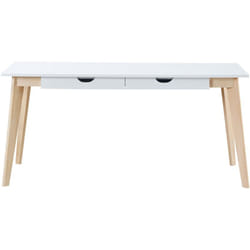 Bureau avec rangements 2 tiroirs scandinave blanc et bois clair L160 LEENA