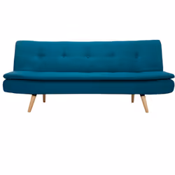Canapé convertible scandinave 3 places en tissu bleu canard et bois clair SENSO