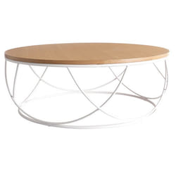 Table basse ronde bois clair chêne et métal blanc D80 cm LACE