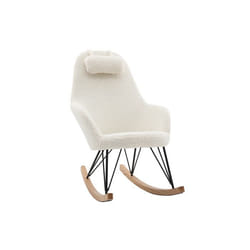 Miliboo - Rocking chair scandinave en tissu effet peau de mouton blanc métal noir et bois clair JHENE