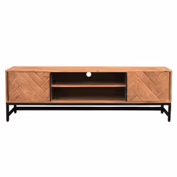 Miliboo - Meuble TV à motifs chevrons en bois massif et métal noir L158 cm STICK