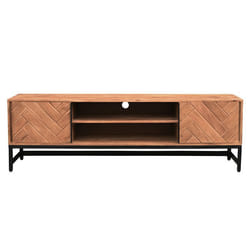 Miliboo - Meuble TV à motifs chevrons en bois massif et métal noir L158 cm STICK