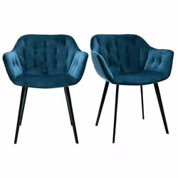 Chaises design en tissu velours bleu pétrole et métal noir (lot de 2) BURTON