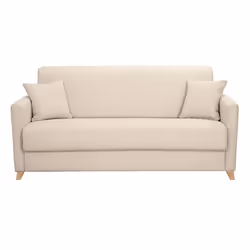 Miliboo - Canapé convertible 3 places en tissu beige et bois clair avec matelas 13 cm SKANDY